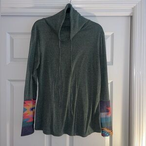 Long Sleeve Green Top With Southwestern or Western Sleeve Detail